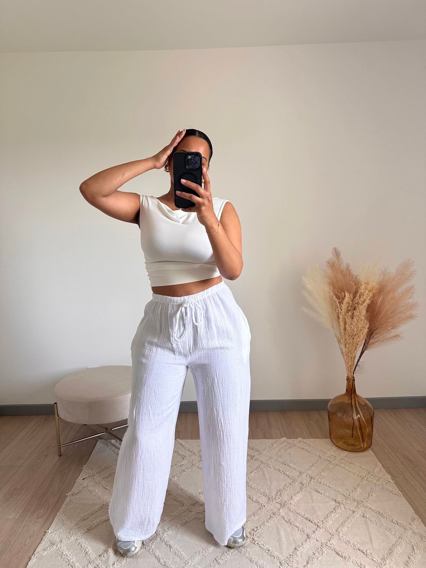 Pantalon Ava en gaz de coton blanc