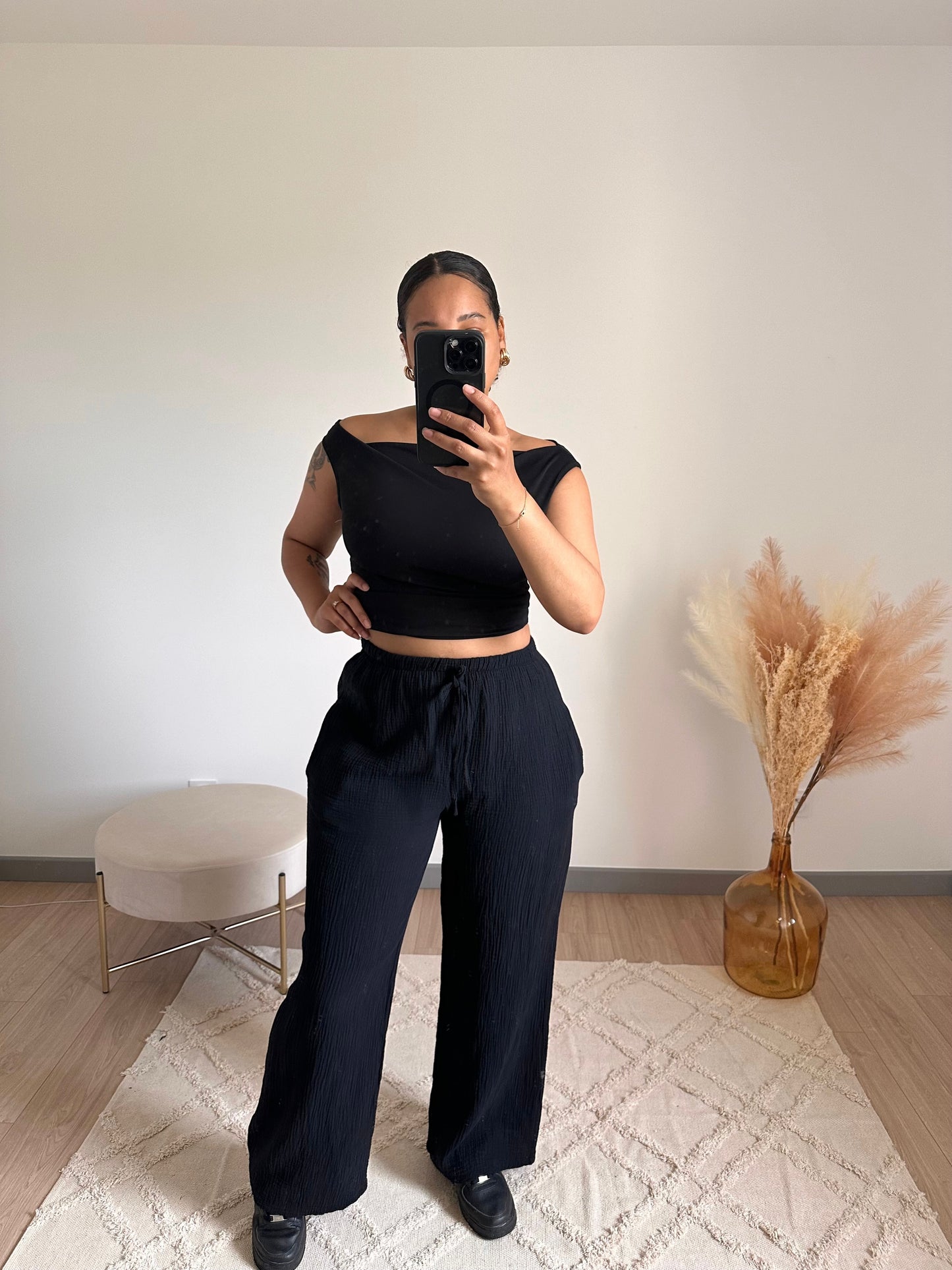 Pantalon Ava en gaz de coton noir