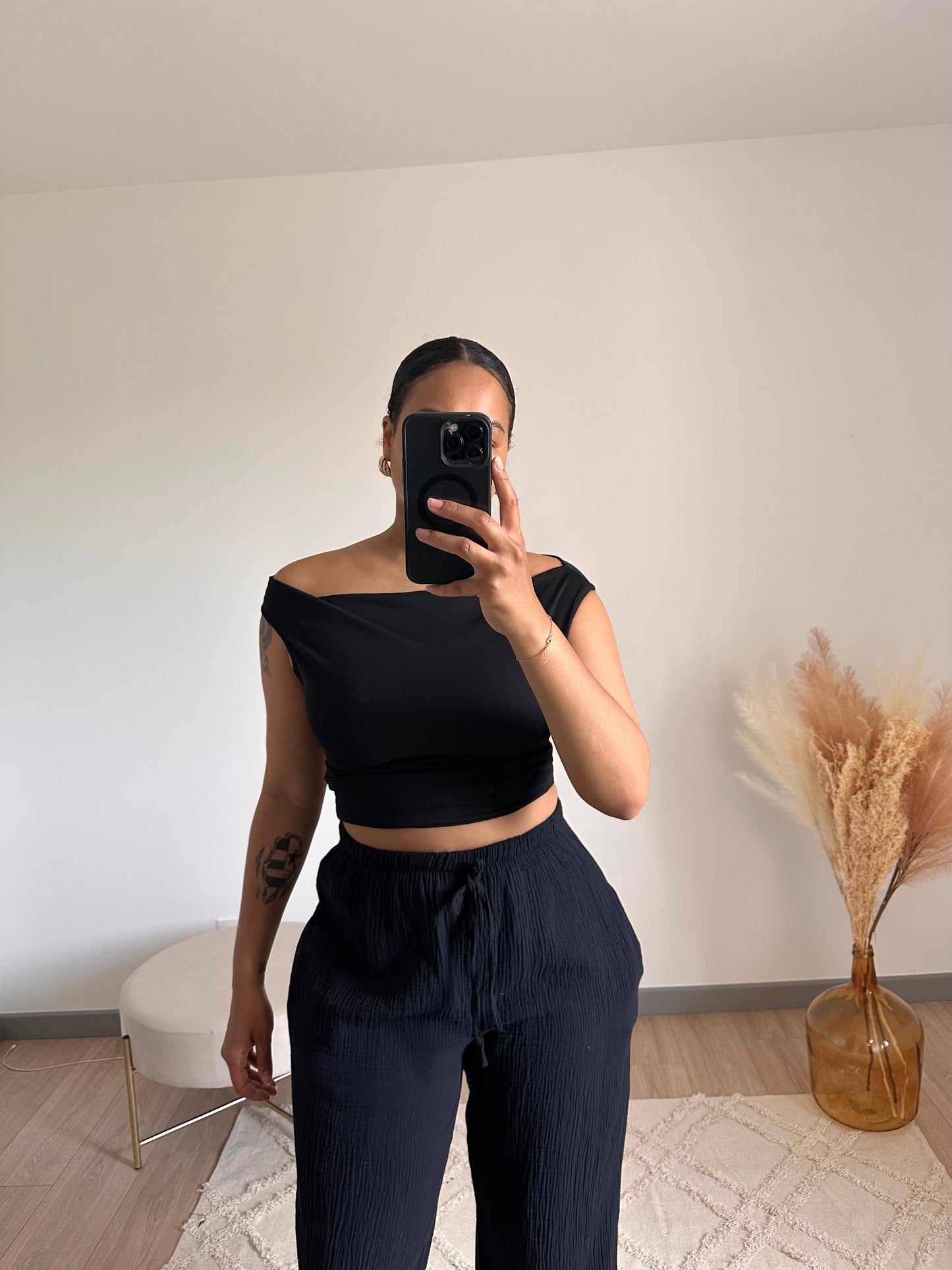 Pantalon Ava en gaz de coton noir