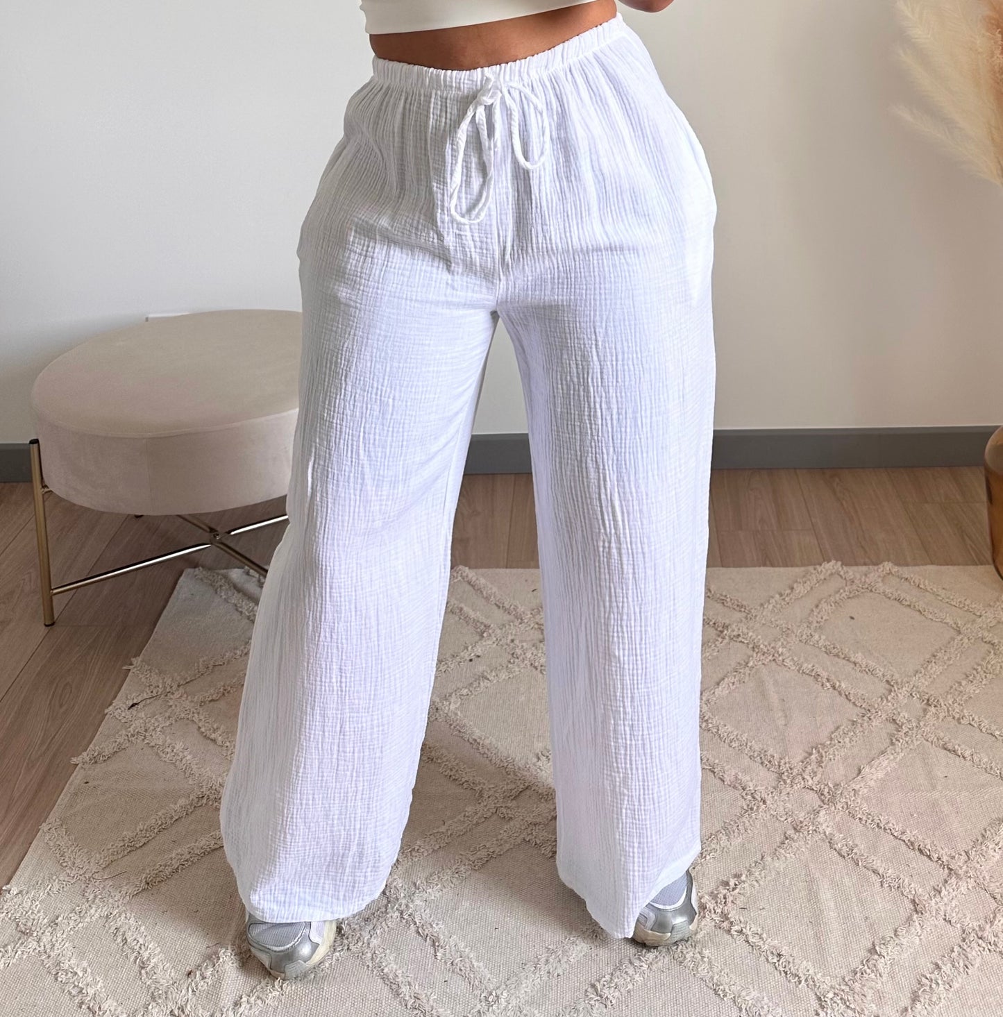 Pantalon Ava en gaz de coton blanc