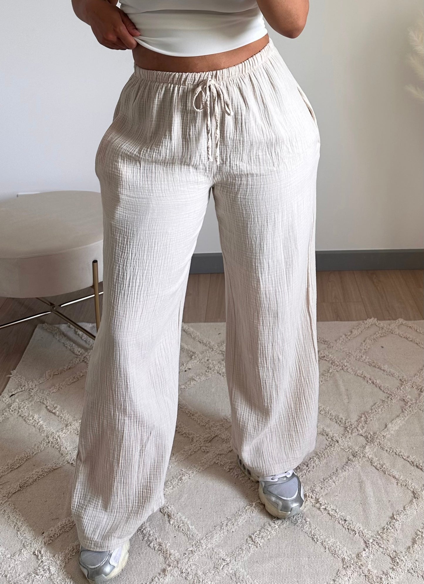 Pantalon Ava en gaz de coton beige